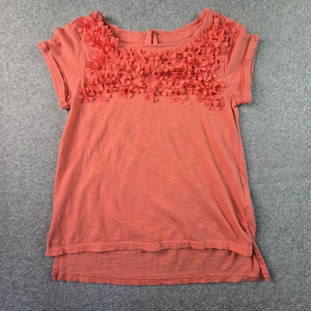 GapKids 2 Piece Outfit Girls XL 12 Coral Pink Floral Applique Top & Skinny Jeans